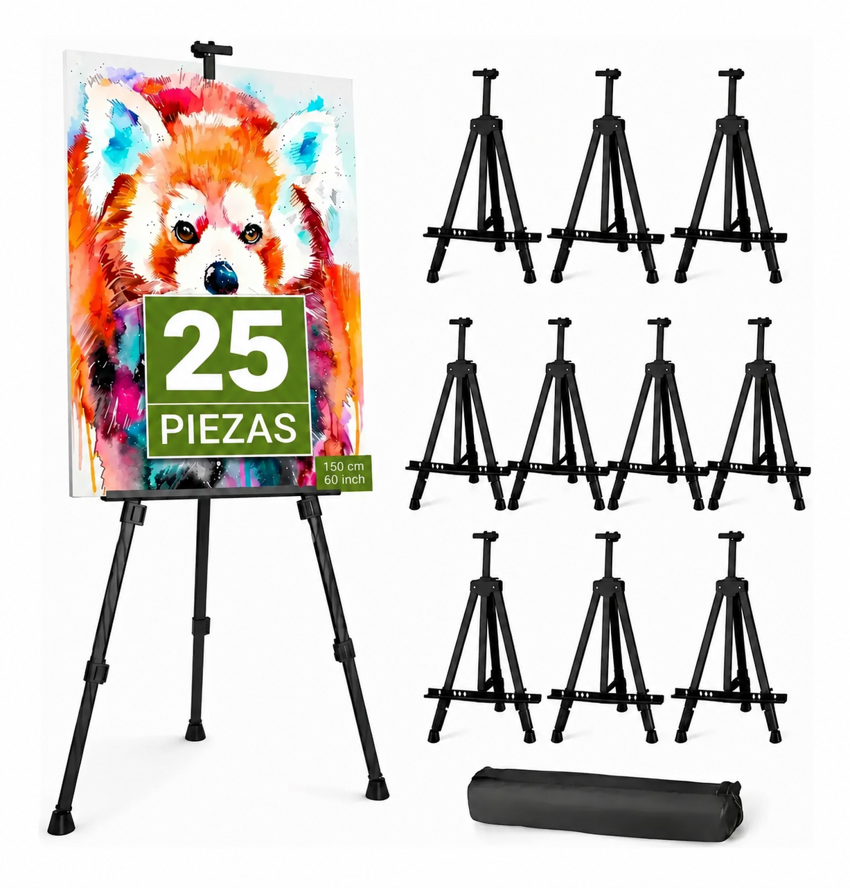 Caja de 25 Caballetes de Metal Plegables 150 cm Negros