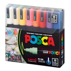 Uni Posca Pc-5m Punta Media De 16 Colores Originales Color