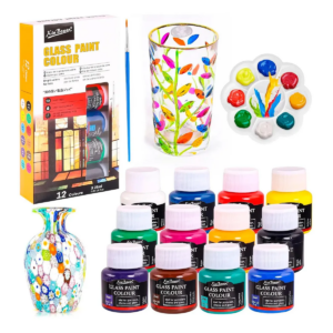 Pintura Vitral Vidrio Set 12 Colores + Pincel Uffiziarts