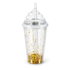 Vaso Acrílico Brillante Con Forma De Helado Y Popote (Dorado)