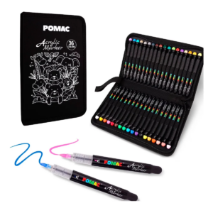 36 Colores Plumones Acrílico Pomac Punta Pincel
