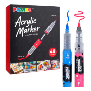 48 Colores Plumones Acrílicos Pomac Doble Punta Pincel Bala