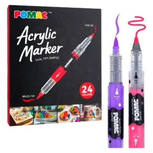 24 Colores Plumones Acrílicos Pomac Doble Punta Pincel Bala